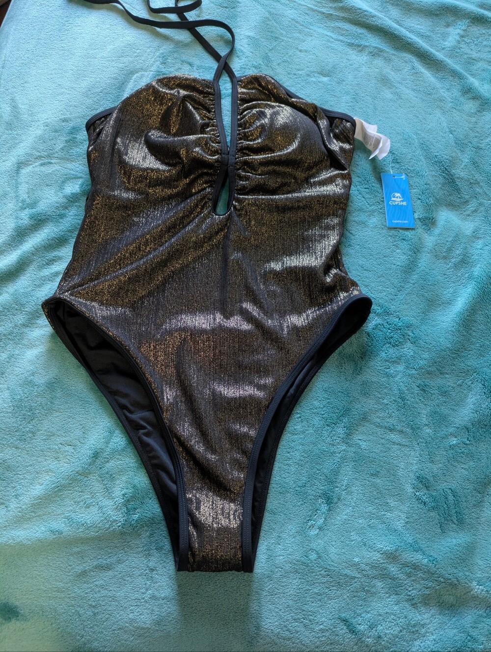 Cupshe Shimmery Black Halter Womens One-Piece Swimsuit